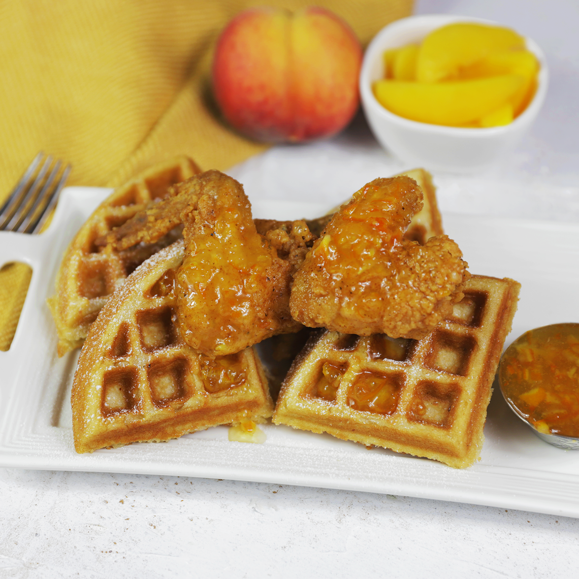 Chicken and Waffles with Peach Chutney from Josanne’s. Provided