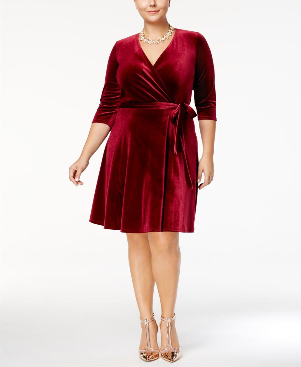 Love Squared Trendy Plus Size Velvet Faux-Wrap Dress. (Photo: Macy’s)