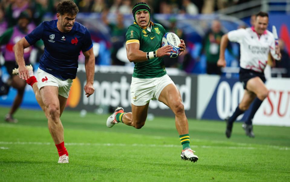 Cheslin Kolbe (right) offers a potent attacking threat for South Africa