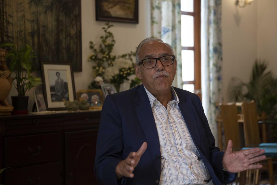 Deepak Gupta, a former Supreme Court judge, speaks with the Associated Press in New Delhi, India, Aug. 3, 2022. Gupta said India’s democracy appears to be “on the downswing” due to the court’s inability to uphold people's civil liberties in some cases by denying them bail and the misuse of sedition and anti-terror laws by police, tactics that have been used by earlier governments as well. (AP Photo/Bhumika Saraswati)