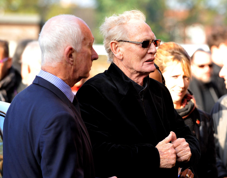 Ginger Baker (right) arrives for the funeral of Jack Bruce at Golders Green Crematorium, north west London.