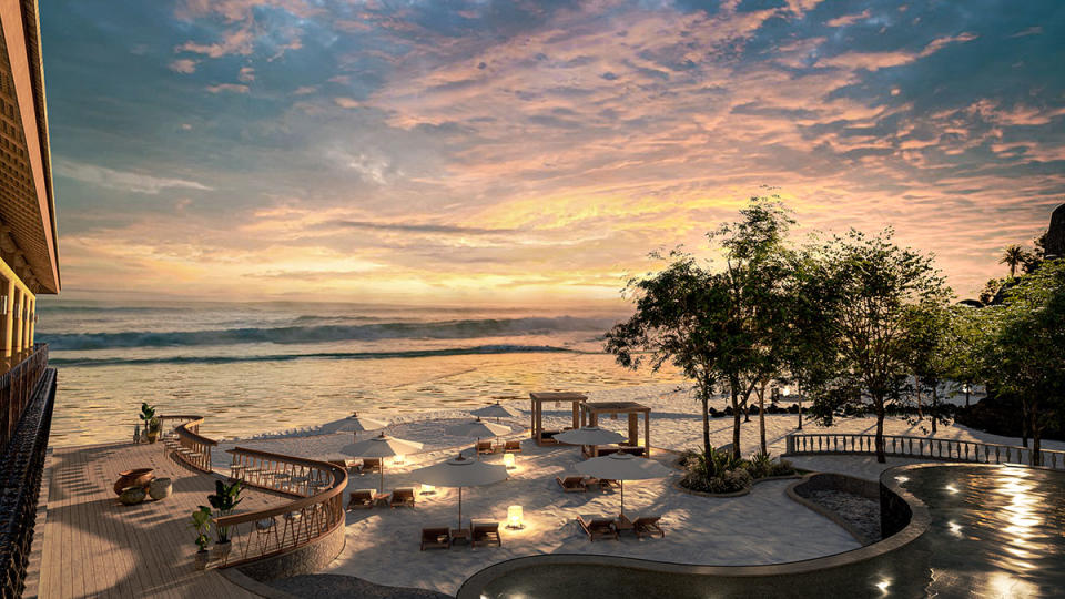 Canna Bali beach club in Indonesia at sunset