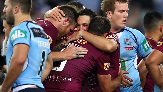 Slater and the Maroons celebrate. Image: Getty