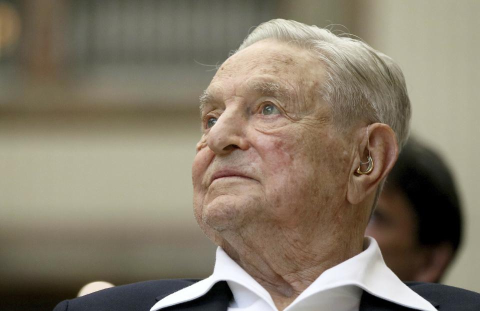 FILE - George Soros, Founder and Chairman of the Open Society Foundations, attends the Joseph A. Schumpeter award ceremony in Vienna, Austria, on June 21, 2019. On Friday, Feb 24, 2023, The Associated Press reported on stories circulating online incorrectly claiming Soros endorsed Florida Gov. Ron DeSantis as the Republican nominee for the 2024 presidential election. (AP Photo/Ronald Zak, File)