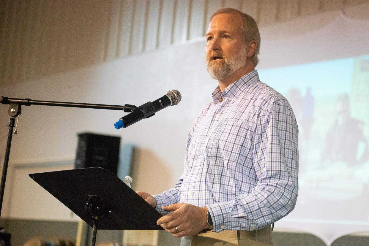 Tennessee Representative Chris Todd speaks to an audience during a We The People forum in Jackson, Tenn. on Thursday, May 11, 2023.