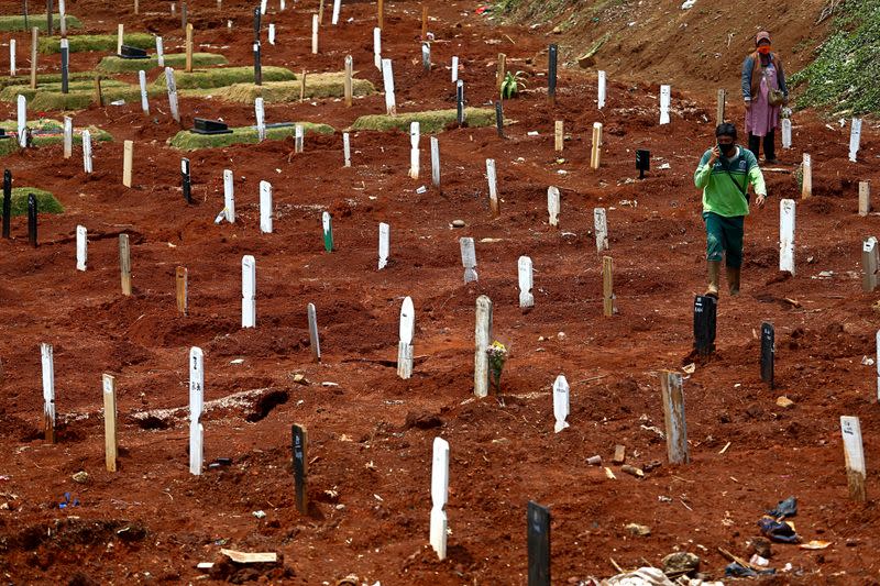 Cemetery in Indonesia's capital running out of space as coronavirus cases surge