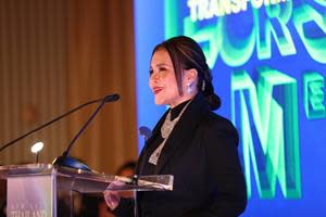 HRH Princess Ubolratana of Thailand speaks onstage at Thai Night AFM 2022 Brings Thailand to the World at Hotel Casa del Mar on November 02, 2022 in Santa Monica, California.