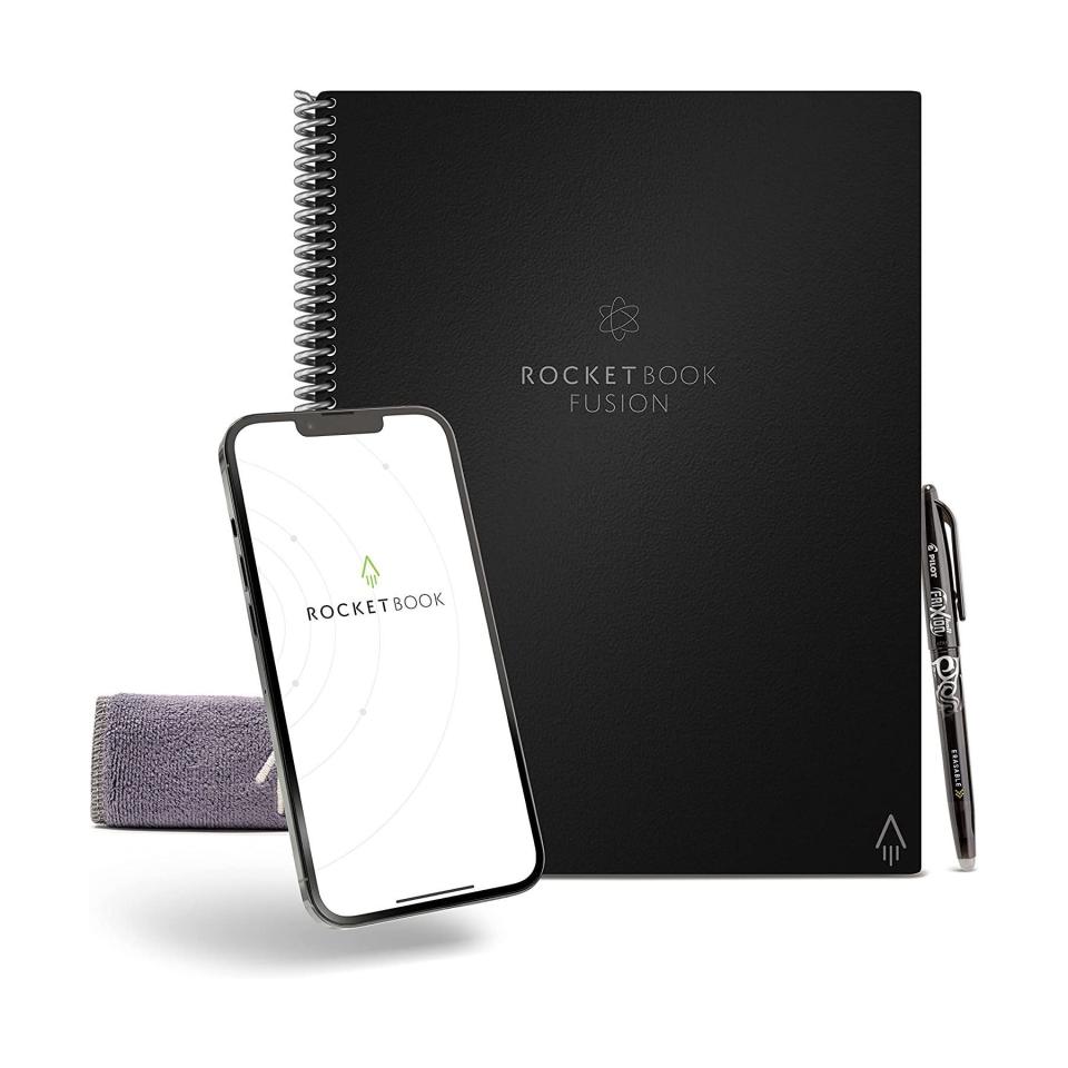 <p><strong>Rocketbook</strong></p><p>amazon.com</p><p><strong>$24.97</strong></p><p><a href="https://www.amazon.com/dp/B07RTN4F7D?tag=syn-yahoo-20&ascsubtag=%5Bartid%7C10055.g.29417662%5Bsrc%7Cyahoo-us" rel="nofollow noopener" target="_blank" data-ylk="slk:Shop Now;elm:context_link;itc:0;sec:content-canvas" class="link ">Shop Now</a></p><p>Say goodbye to waiting paper! This smart notebook has 42 pages with seven different page styles, including planning, note-taking and sketching pages. All they have to do is share their handwritten notes to a cloud service or their email, easily erase the pages with a damp cloth and start all over again.</p>