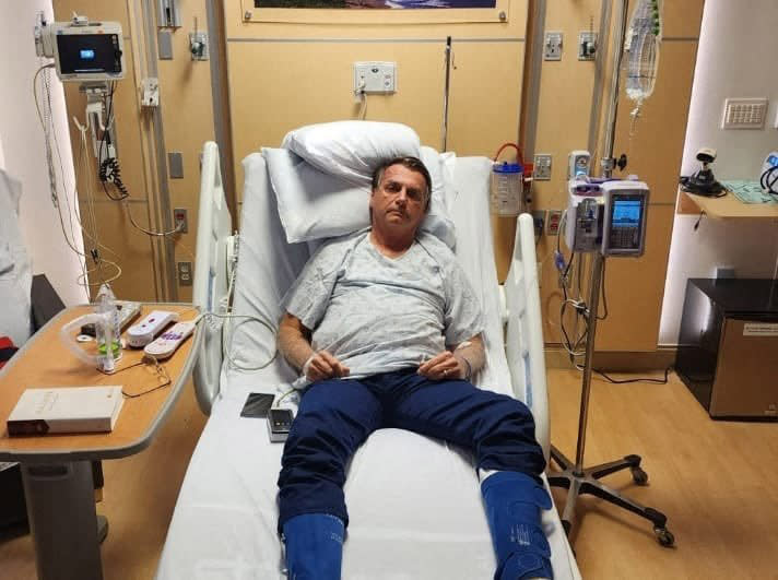 Brazil's former President Jair Bolsonaro on his hospital bed in Kissimmee, Fla., on Jan. 9, 2023. (@jairbolsonaro via Twitter via AFP - Getty Images)