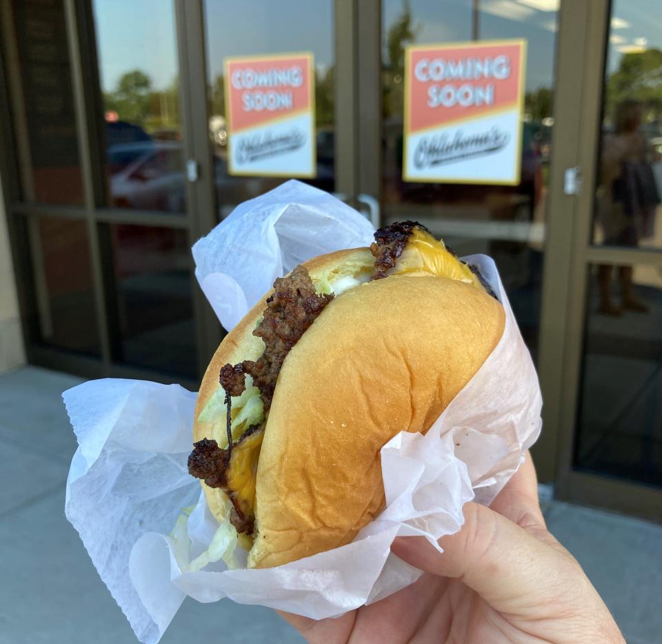 Oklahoma's Original Burger, which officially opens Aug. 25, 2023 at The Pointe at Barclay, 1407 Barclay Pointe Blvd in Wilmington, serves Oklahoma-style burgers which are smash burgers cooked with thinly sliced onion.