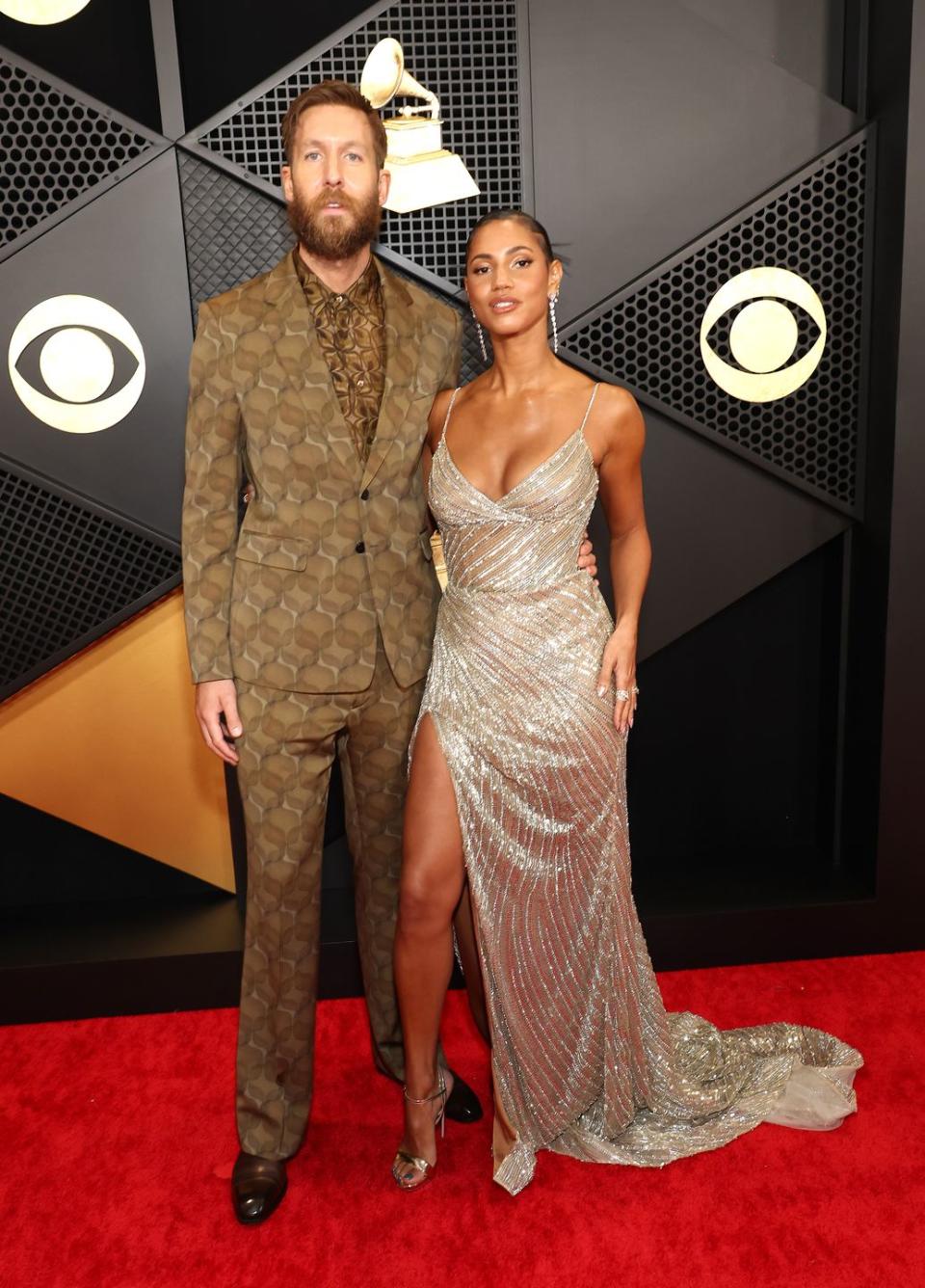 los angeles, california february 04 l r calvin harris and vick hope attends the 66th grammy awards at cryptocom arena on february 04, 2024 in los angeles, california photo by matt winkelmeyergetty images for the recording academy