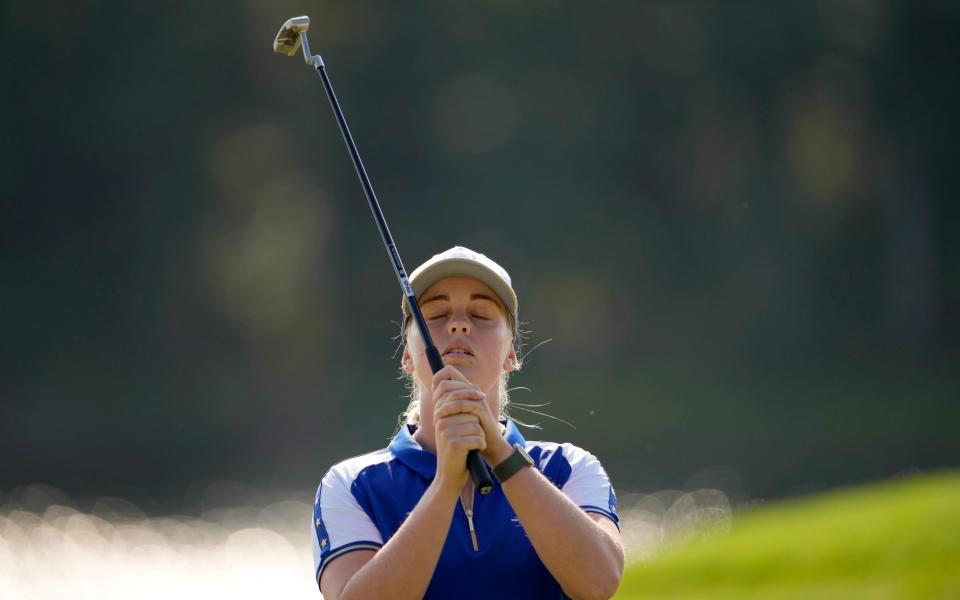 Europe's Maja Stark reacts after missing a putt on the 10th hole