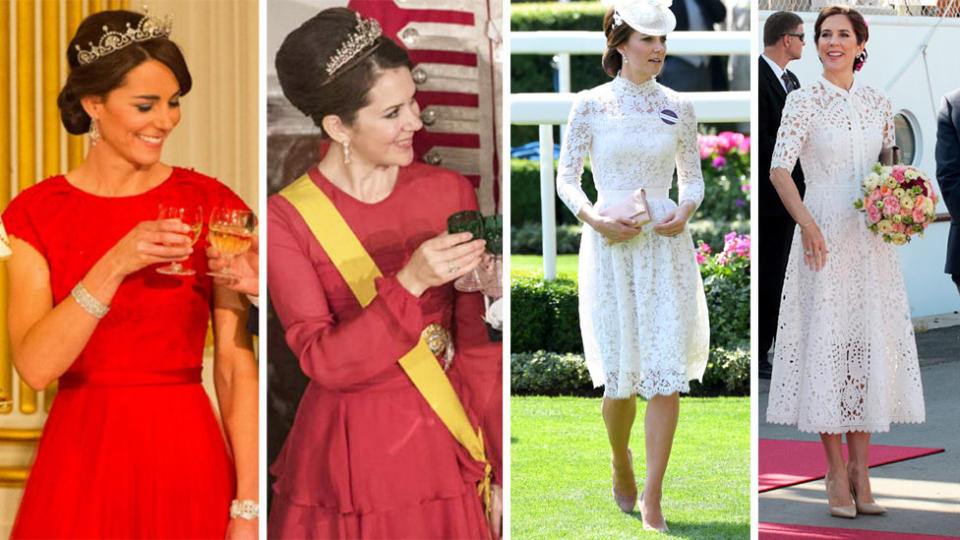 <p>The Duchess of Cambridge Kate Middleton and Princess Mary of Denmark have become known as the unofficial ‘royal sisters’ for their similar looks and almost identical fashion sense. Source: Getty / Mega </p>