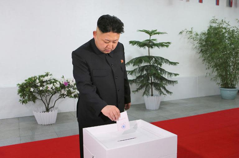 North Korean leader Kim Jong-Un casts his ballot in an election in Pyongyang on March 9, 2014