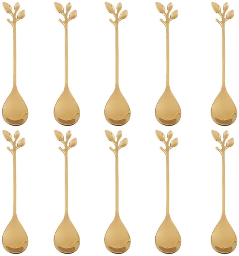 Stainless-Steel Gold Leaf Coffee Spoons