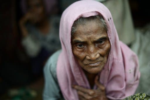 An elderly Muslim Rohingya woman sitting outside her tent at the Dabang camp for internally displaced people on the outskirts of Sittwe, capital of Myanmar's western Rakhine state, last month. Two major outbreaks of violence in Rakhine since June between Muslim and Buddhist communities have left 180 dead and more than 110,000, most of them the Muslim Rohingya, crammed into makeshift camps