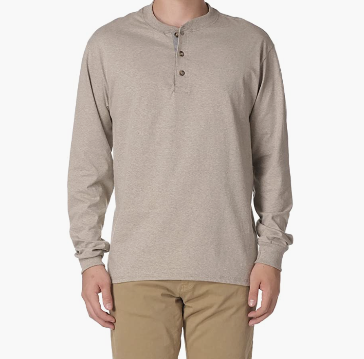 Hanes Long-Sleeve Henley Shirt in khaki