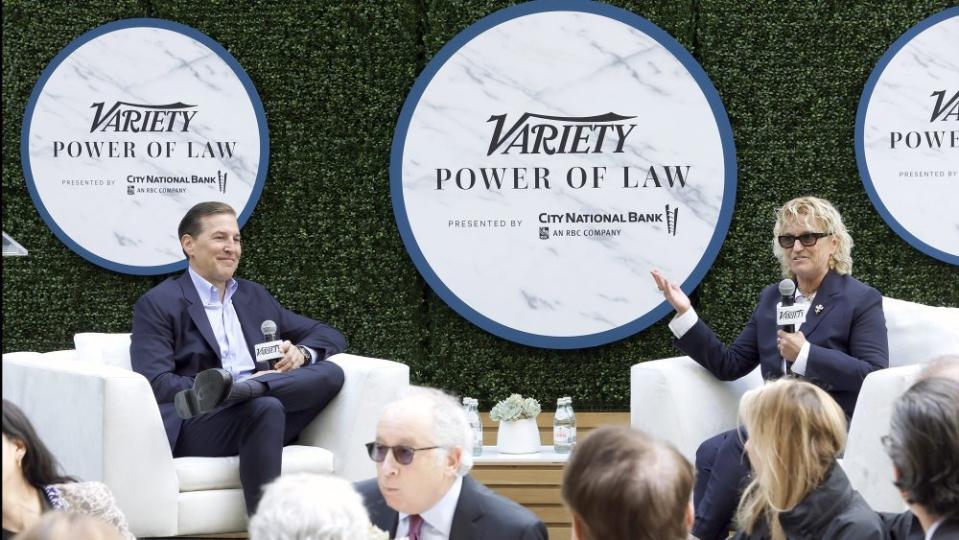 Legendary Entertainment CEO Joshua Grode and Variety Editor-in-Chief Claudia Eller at the Variety Power of Law breakfast in Beverly Hills. - Credit: Getty Images for Variety