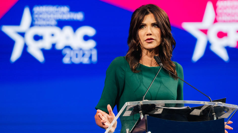 South Dakota Gov. Kristi Noem speaks during the Conservative Political Action Conference CPAC held at the Hilton Anatole on July 11, 2021 in Dallas, Texas. (Brandon Bell/Getty Images)