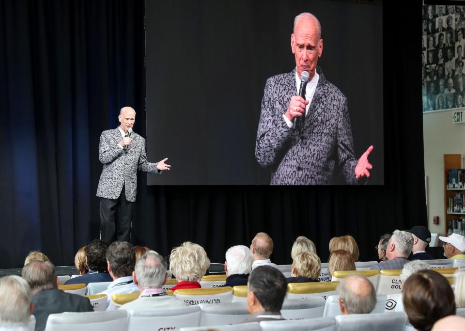 John Waters speaks during the Rancho Mirage Writers Festival in Rancho Mirage, Calif., Jan. 31, 2024.