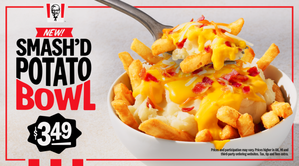 KFC is offering a BOGO deal for their new menu item, the Smash’d Potato Bowls. KFC/Handout