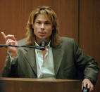 <p>Witness Brian “Kato” Kaelin testifies under direct examination during the O.J. Simpson double-murder trial at the Los Angeles Criminal Courts Building in Calif., Tuesday, March 21, 1995. (Photo: John McCoy, Pool/AP) </p>