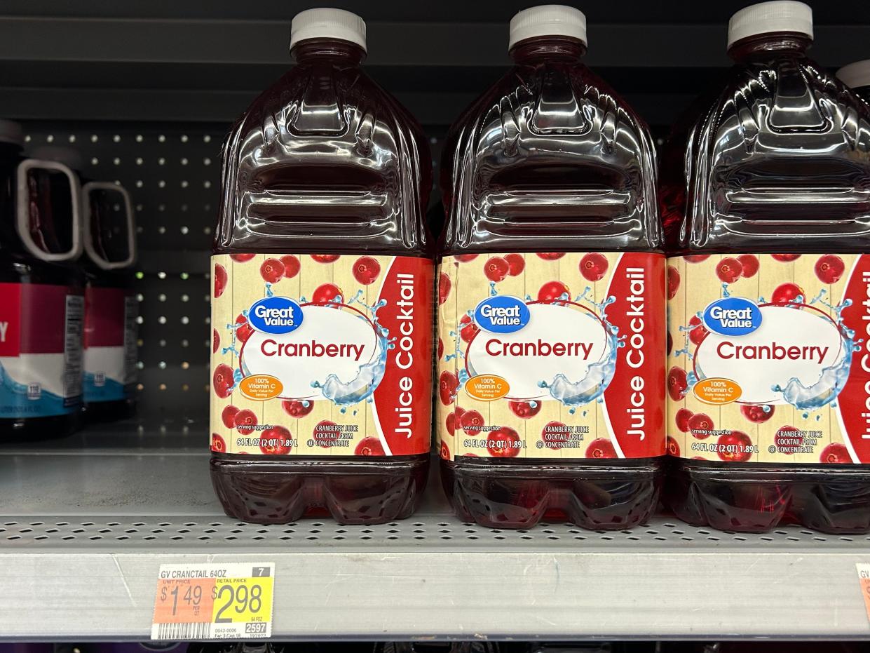 bottles of cranberry juice at walmart