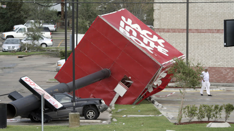 toppled Jack in the Box sign