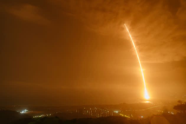 In this photo released by China's Xinhua News Agency, a Long March 7 rocket carrying the Tianzhou-2 spacecraft lifts off from the Wenchang Space Launch Center in Wenchang in southern China's Hainan Province, Saturday, May 29, 2021. A rocket carrying supplies for China's new space station blasted off Saturday from an island in the South China Sea. (Guo Wenbin/Xinhua via AP) (Photo: via Associated Press)