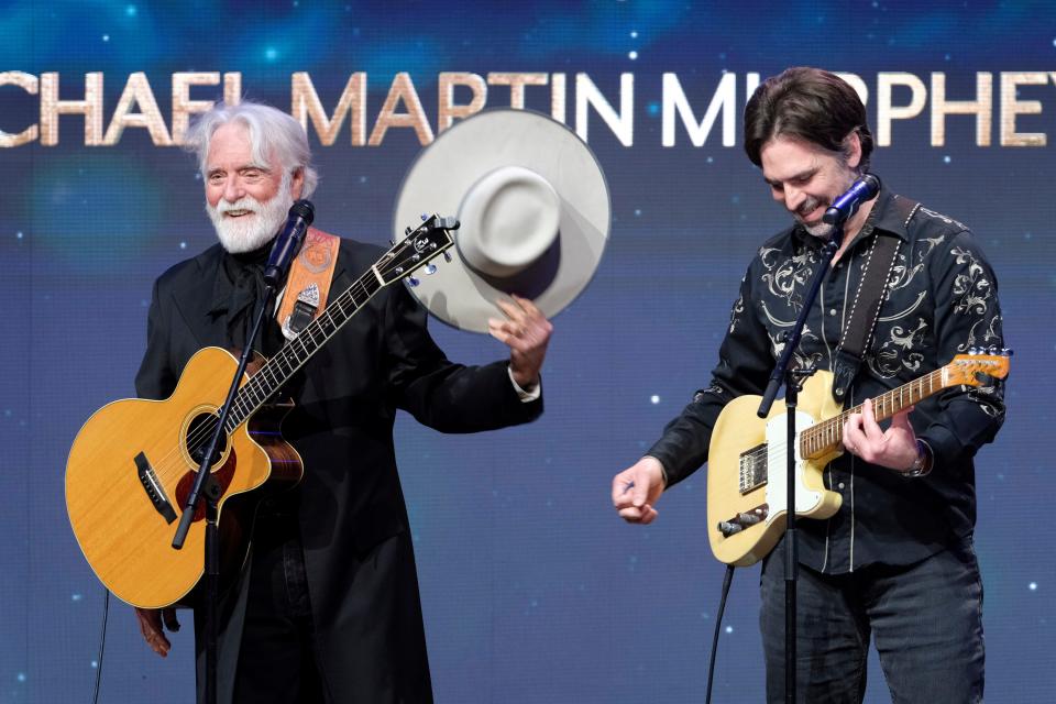 Michael Martin Murphy, left, and his son Ryan Murphey perform during the 2023 Western Heritage Awards at the National Cowboy & Western Heritage Museum in Oklahoma City, Saturday, April 15, 2023. 