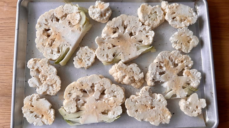 cauliflower steaks on pan