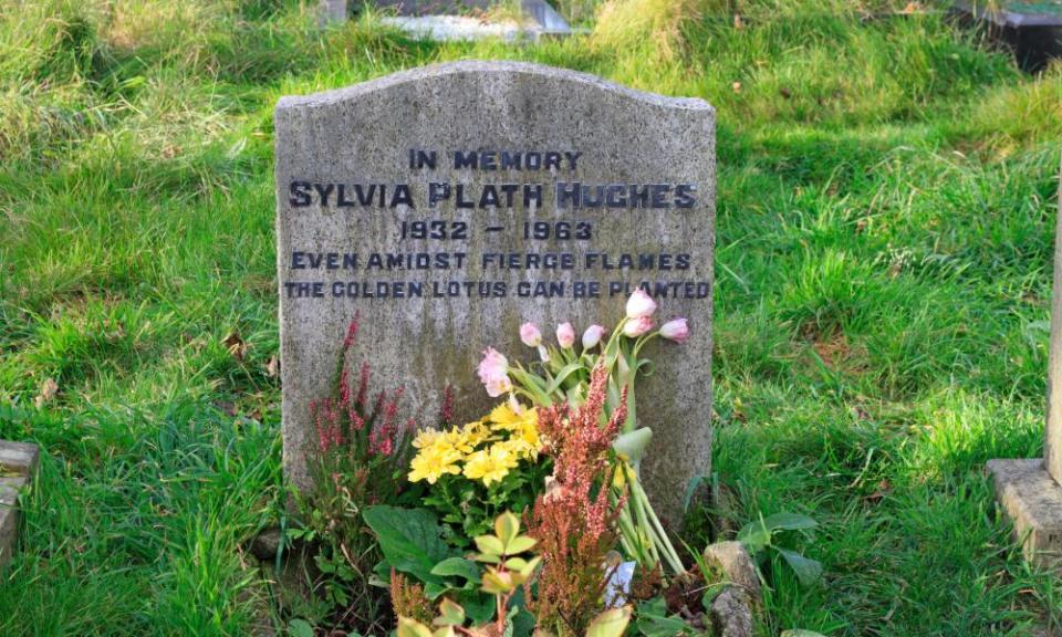 Sylvia Plath’s grave in the cemetery of St Thomas The Apostle Church, Heptonstall, West Yorkshire.