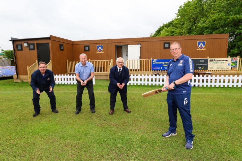 The Northern Echo: Councillors Nev Jones and Jim Atkinson, Newton Aycliffe Cricket Club chairman Ian Palmer and GAMP Co-ordinator Brian Riley outside the new changing facilities