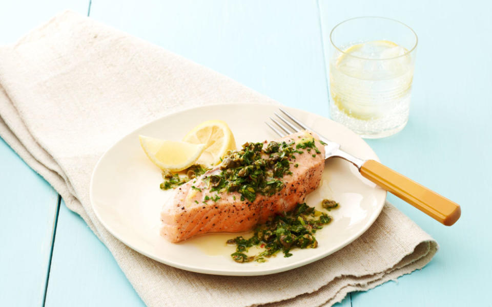 <p>This delicious baked salmon recipe from Giada De Laurentiis makes a perfect meal for any day of the year.</p><p><strong>Get the recipe: <a href="/246655/giadadelaurentiis/giadas-baked-salmon-with-arugula-salsa-verde/" data-ylk="slk:Baked Salmon with Arugula Salsa Verde;elm:context_link;itc:0;sec:content-canvas" class="link "><em>Baked Salmon with Arugula Salsa Verde</em></a></strong></p><p>Parade</p>