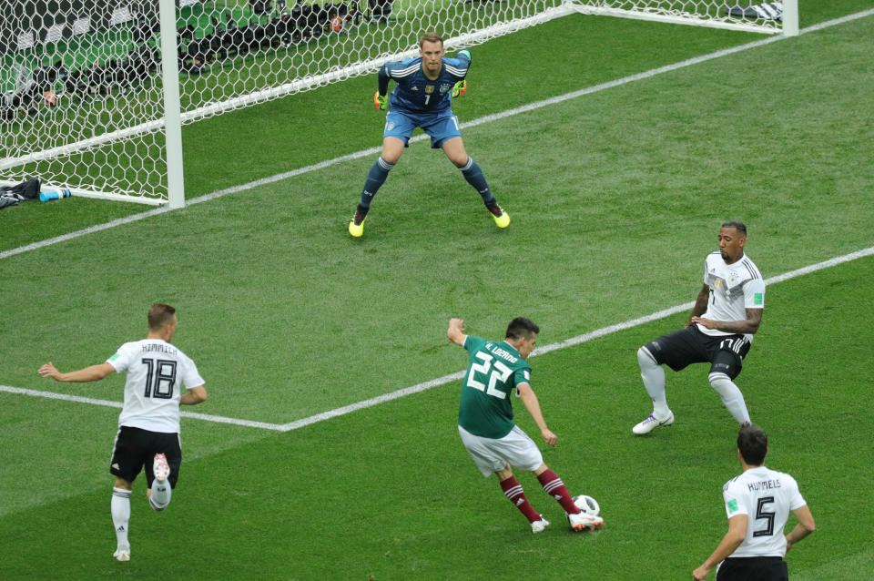 Lozano anota su gol ante Alemania en el Mundial de Rusia 2018. (Christian Charisius/picture alliance via Getty Images)