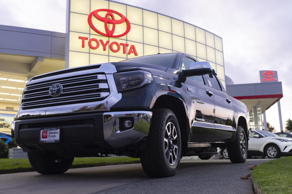 A Toyota Tundra pickup truck is seen at a car dealership in San Jose, California, United States on Tuesday, November 19, 2019. Toyota has supported President Donald Trump's plan to bar California from setting its own vehicle emissions rules. California governor Gavin Newsom said on Monday it will halt all purchases of new vehicles for state government fleets from GM, Toyota and Fiat Chrysler. (Photo by Yichuan Cao/NurPhoto via Getty Images)