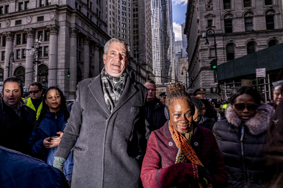 New York City Mayor Mayor Bill de Blasio and his wife Chirlane McCray in New York on Jan. 5, 2020. (Mark Peterson / Redux)