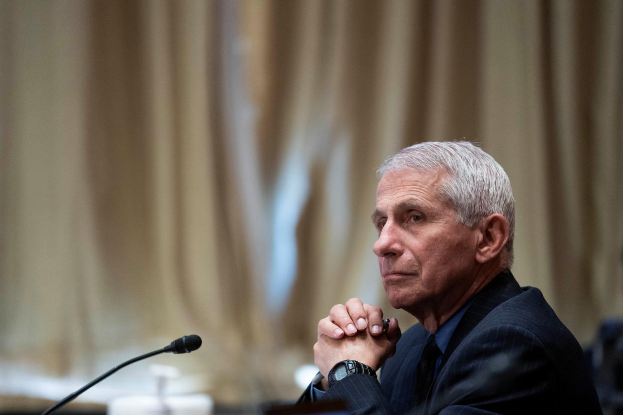 Dr. Anthony Fauci, director of the National Institute of Allergy and Infectious Diseases, listens during a Senate Appropriations Labor, Health and Human Services Subcommittee hearing looking into the budget estimates for National Institute of Health (NIH) and state of medical research on Capitol Hill in Washington, U.S., May 26, 2021. (Sarah Silbiger/Reuters)
