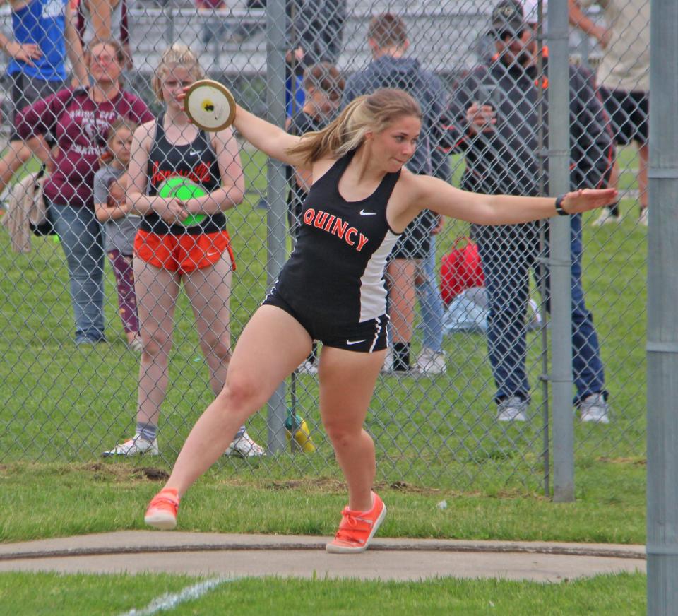 Quincy's Sophia Snellenberger is the school record holder in both the shot put and discus entering her senior season