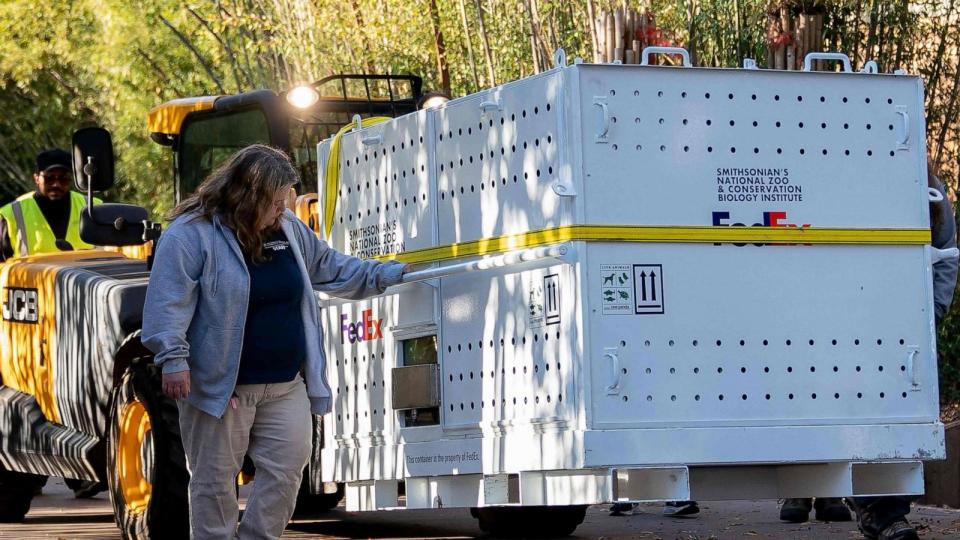 PHOTO: A crate carrying Panda Mei Xiang is moved out of the Smithsonian National Zoo in Washington, D.C., on Nov. 8, 2023. (Stefani Reynolds/AFP via Getty Images)