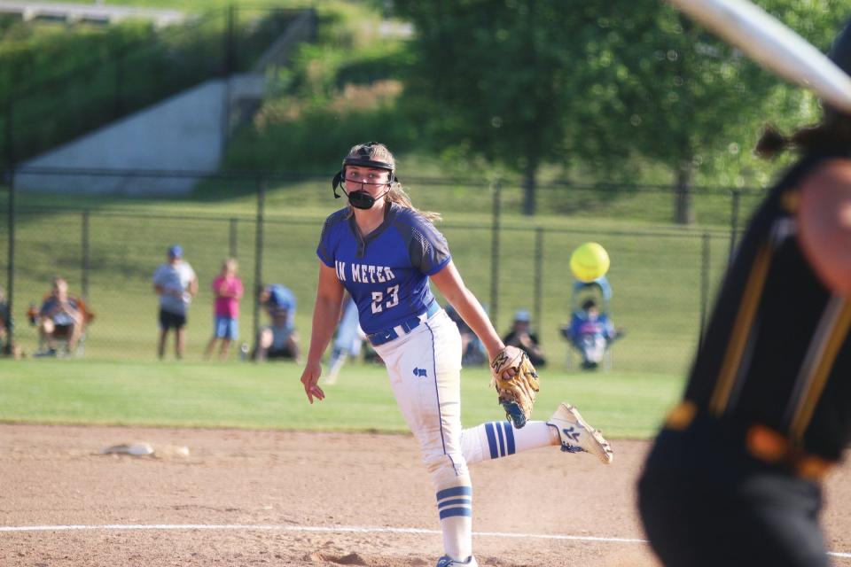 Van Meter's Macy Blomgren recorded 11 strikeouts and allowed no hits in the Bulldogs' 5-0 win over Grundy Center in the Class 2A regional finals Monday night. Blomgren is one of Class 2A's best pitchers.