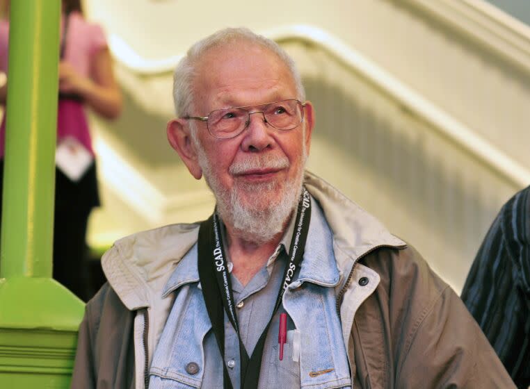 FILE - Mad Magazine cartoonist Al Jaffee attends an event to honor veteran contributors of MAD Magazine at the Savannah College of Art and Design and the National Cartoonists Society on Oct. 11, 2011 in Savannah, Ga. Jaffee died Monday at the age of 102. (AP Photo/Stephen Morton, File)