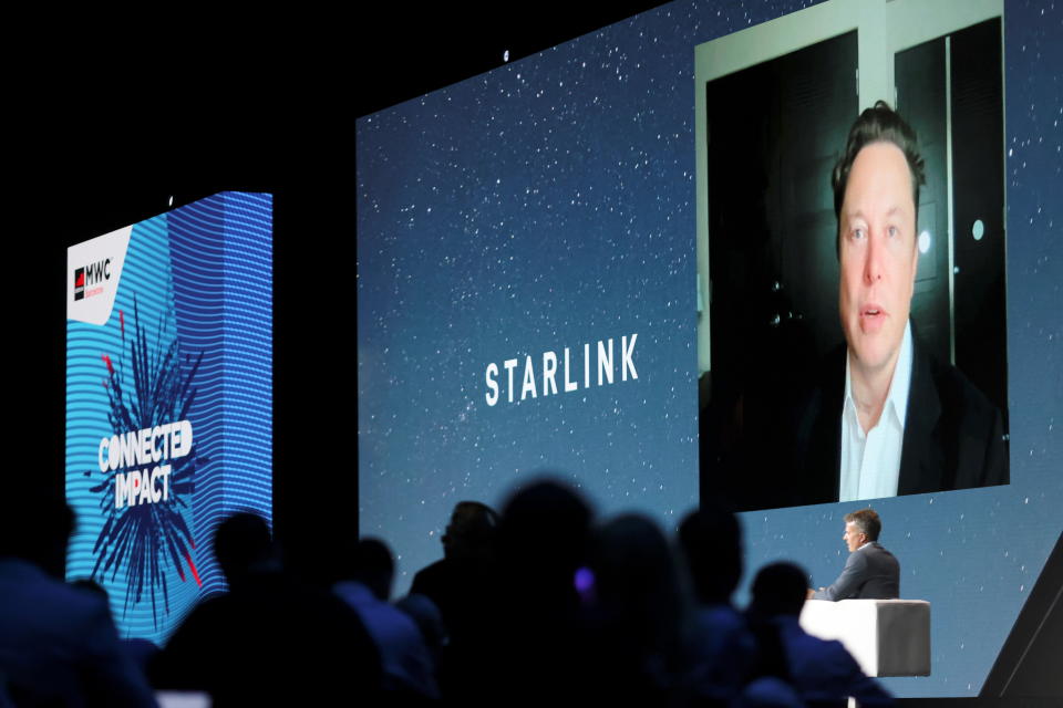 SpaceX founder and Tesla CEO Elon Musk speaks on a screen during the Mobile World Congress (MWC) in Barcelona, Spain, June 29, 2021. REUTERS/Nacho Doce