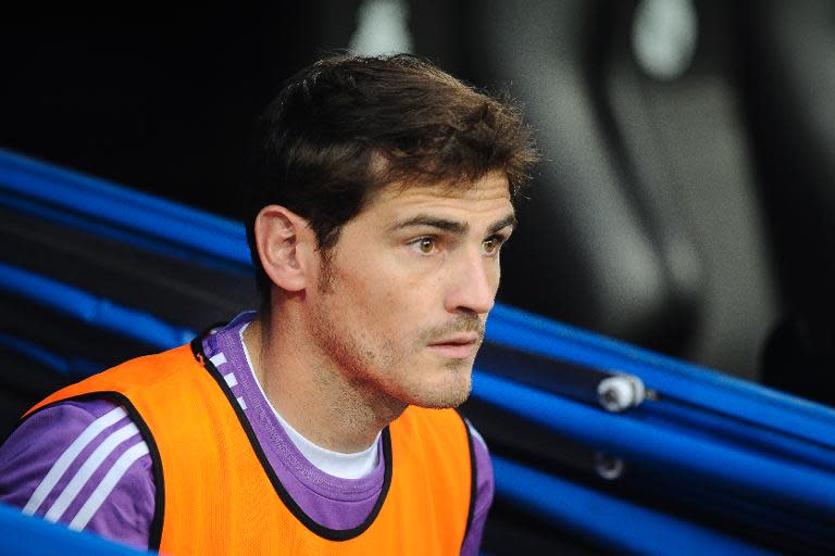 Real Madrid goalkeeper Iker Casillas looks on during the Spanish league match against Real Betis in Madrid on August 18, 2013