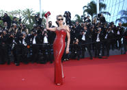 Sharon Stone poses for photographers upon arrival at the premiere of the film 'Elvis' at the 75th international film festival, Cannes, southern France, Wednesday, May 25, 2022. (Photo by Joel C Ryan/Invision/AP)