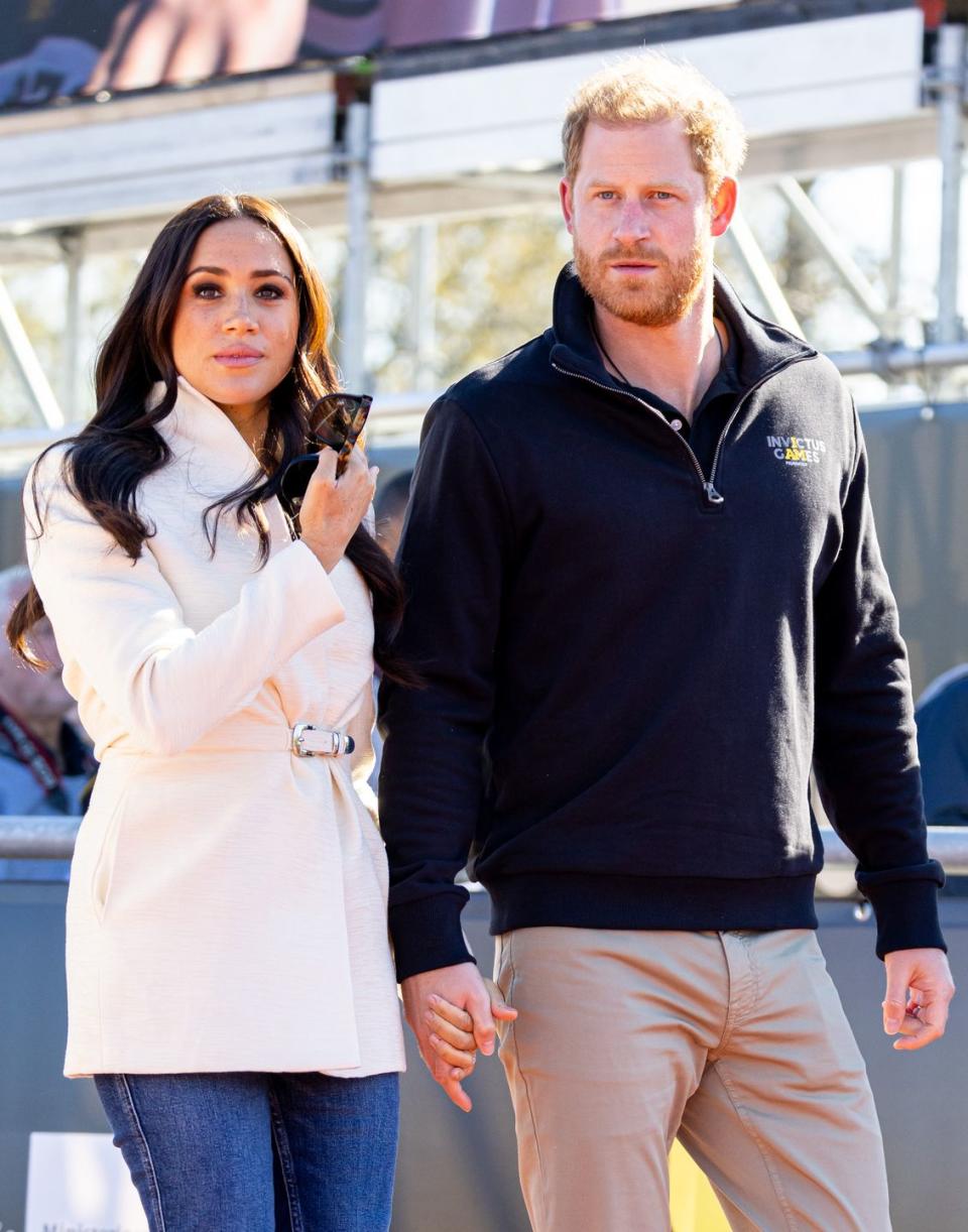 the hague, netherlands april 17 meghan, duchess of sussex and prince harry, duke of sussex attend day two of the invictus games 2020 at zuiderpark on april 17, 2022 in the hague, netherlands photo by patrick van katwijkgetty images