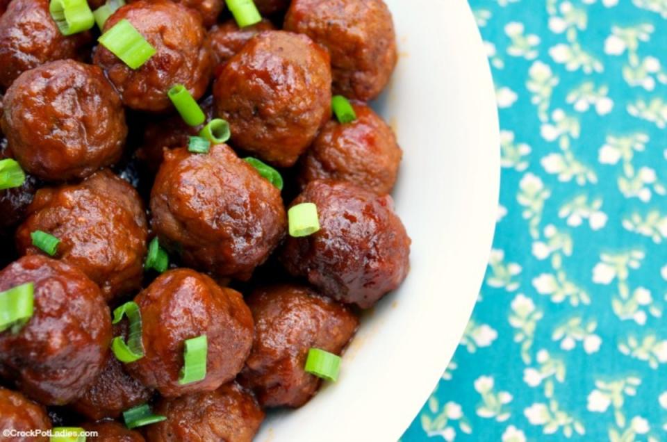 <p>Crock Pot Ladies</p><p>Only five ingredients give these meatballs a delicious sweet heat.</p><p><strong>Get the recipe: <a href="https://crockpotladies.com/crockpot-sweet-spicy-meatballs/" rel="nofollow noopener" target="_blank" data-ylk="slk:Crock Pot Sweet & Spicy Meatballs;elm:context_link;itc:0;sec:content-canvas" class="link ">Crock Pot Sweet & Spicy Meatballs</a></strong></p>