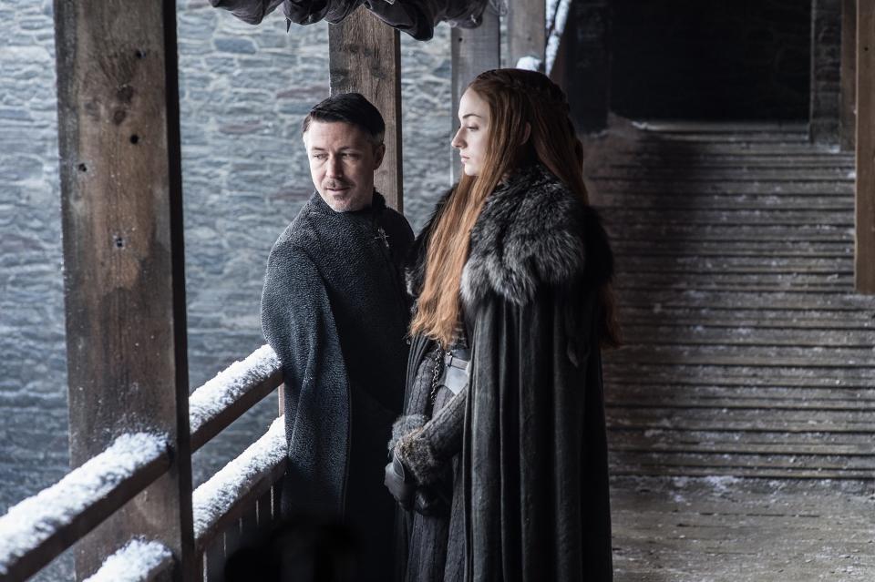 Aiden Gillen and Sophie Turner in <i>Game of Thrones</i>