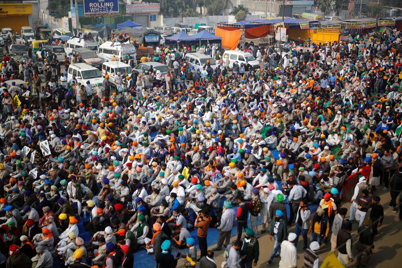 Protest against newly passed farm bills at Singhu border near Delhi