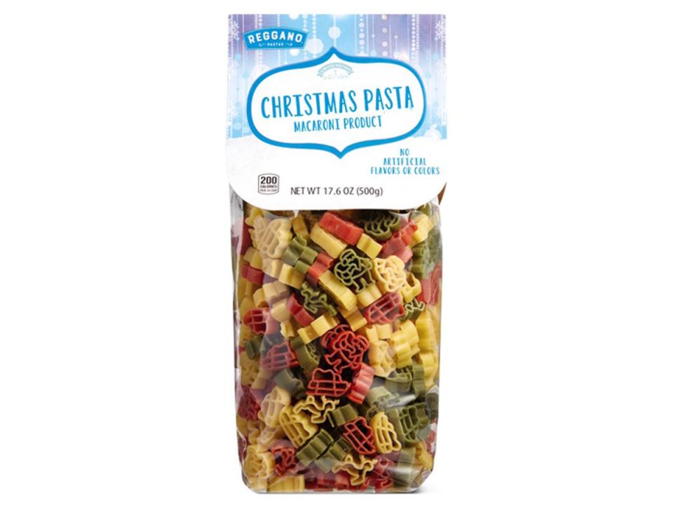 A bag of Reggano Christmas-shaped pasta